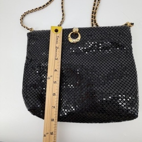 Whiting and Davis Black Mesh Evening‎ Shoulder Bag Gold Chain Clasp - Picture 9 of 10